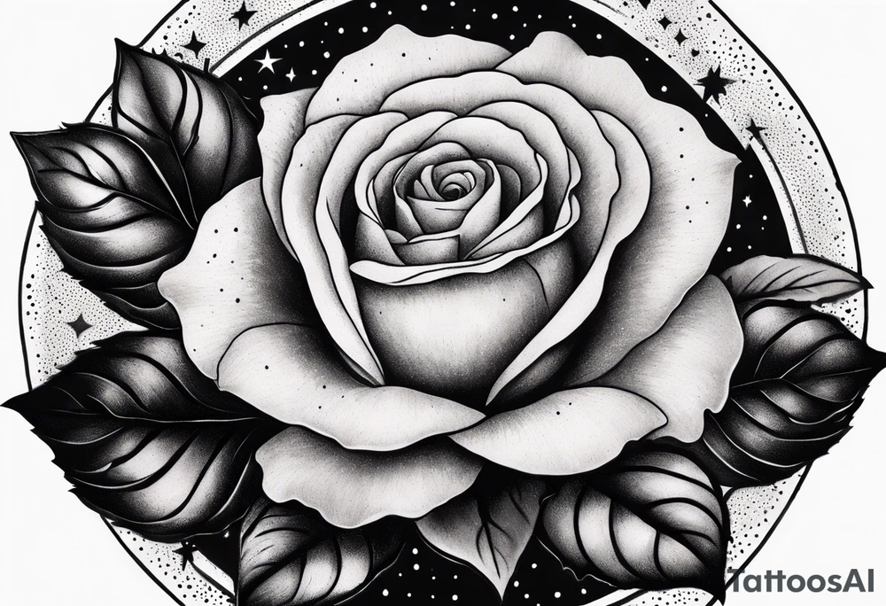 Tesseract with big roses and small stars around it tattoo idea