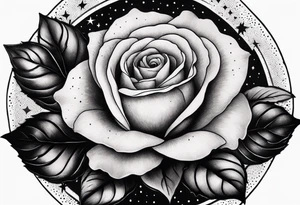 Tesseract with big roses and small stars around it tattoo idea