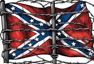 Rebel flag caught between 2 bands of barbed wire tattoo idea