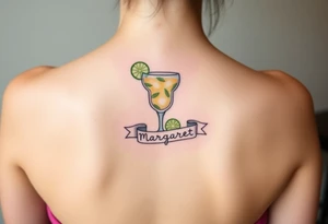 Margarita on the rocks with salt and lime and a traditional banner that says Margaret tattoo idea