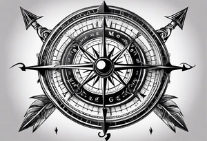vintage compass with guy faux mask integrated. Slashed lettering for the navigational directions and long fencing swords as the arrows tattoo idea