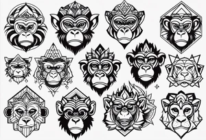 Variety monkey face flash sheet tattoo idea
