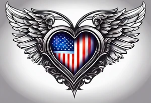 American flag inside of a heart with angel wings tattoo idea