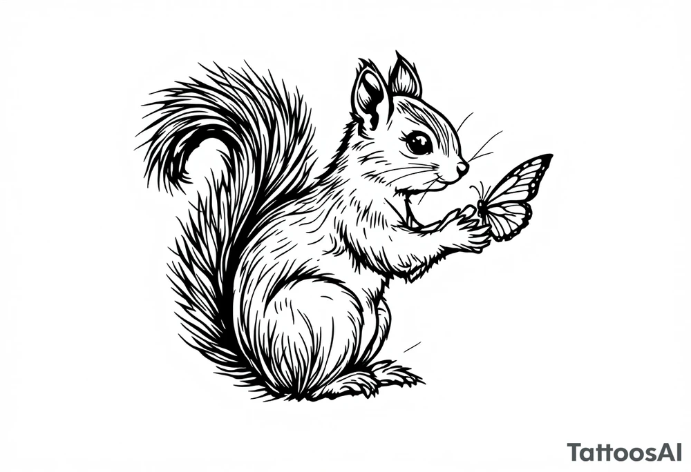 A Squirrel with a butterfly in hands tattoo idea