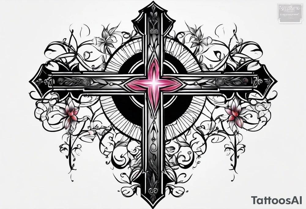 Upside down cross with fence background tattoo idea