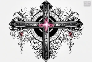 Upside down cross with fence background tattoo idea