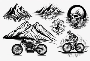 road cycle, flexing muscle and a mountain tattoo idea