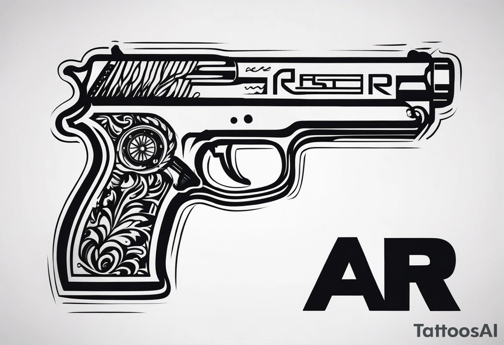 The letters AR with a pistol on each side tattoo idea