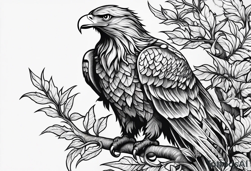 Leafy vines with eagle tattoo idea