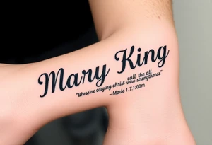 generate a pretty tattoo on my wrist with the name mary king and the bible verse “i can do all things through christ who strengthens me” and the verse tattoo idea