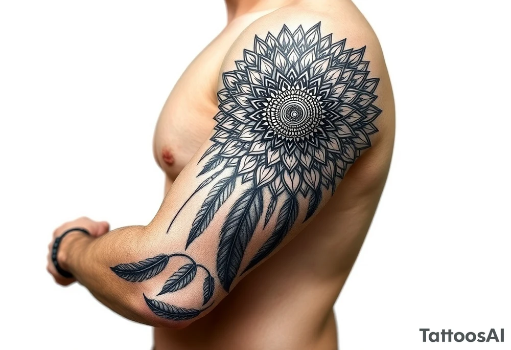 spiritual feathers ornamental mandala shaman tattoo idea