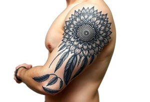 spiritual feathers ornamental mandala shaman tattoo idea