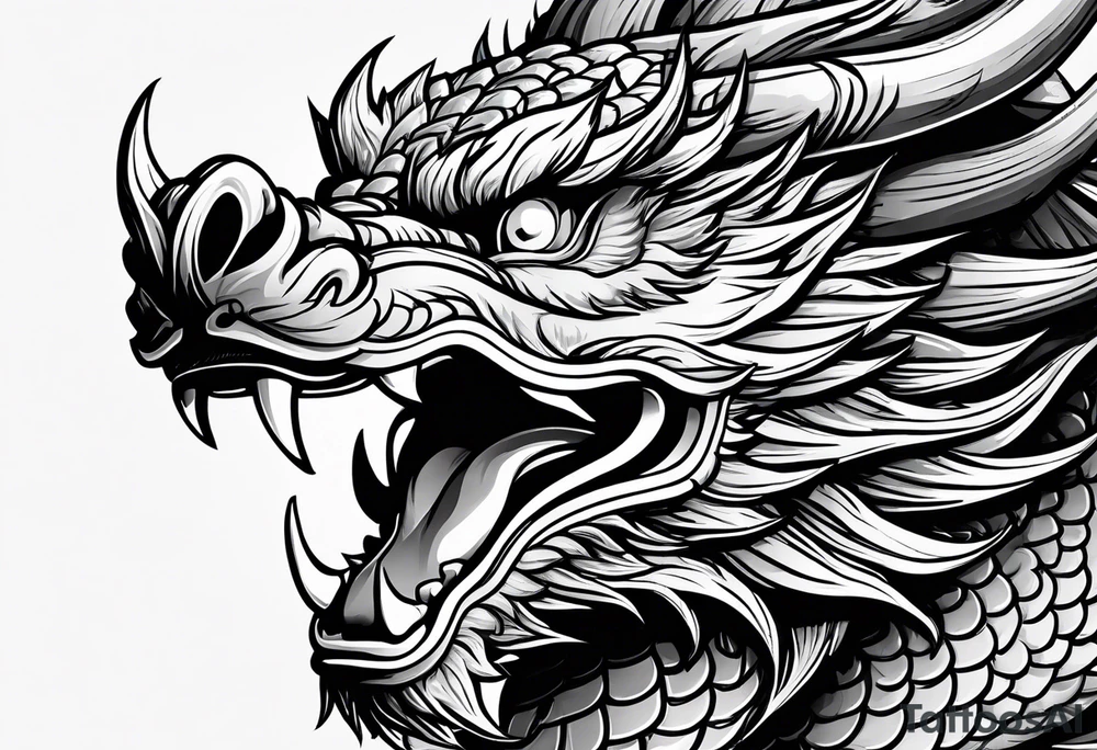 Animal head of a chinese dragon who is angry ONLY THE HEAD FACING RIGHT tattoo idea