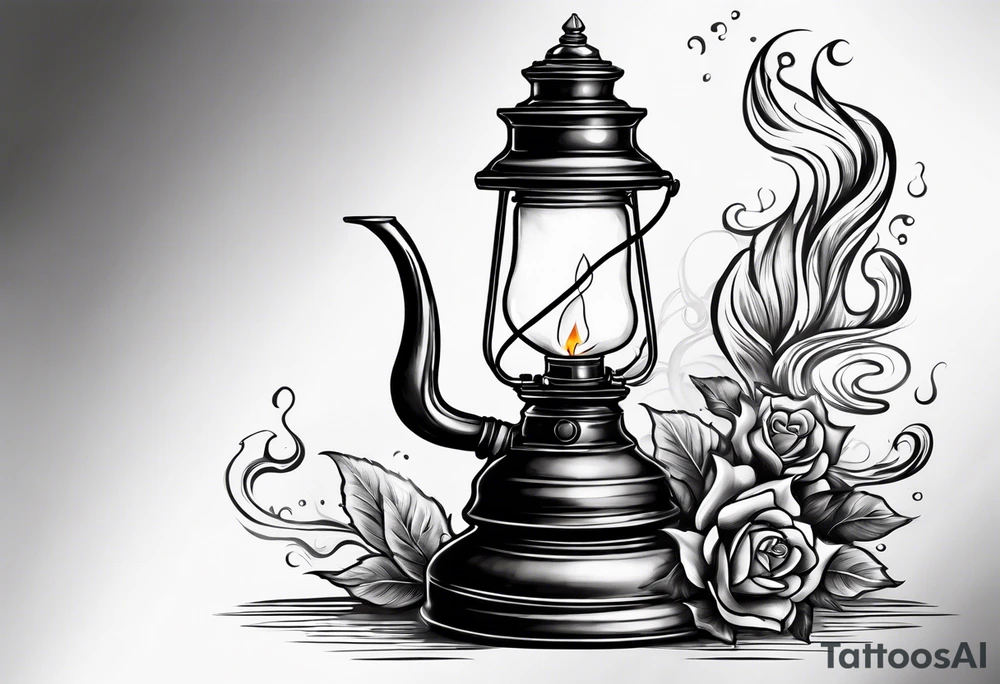 Extinguished oil lamp with smoke tattoo idea