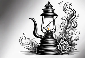 Extinguished oil lamp with smoke tattoo idea
