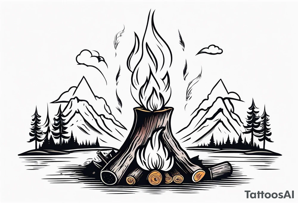 Bonfire with a smoke that forms into an archer tattoo idea