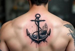 bold man with anchor and yacht
put on arm tattoo idea