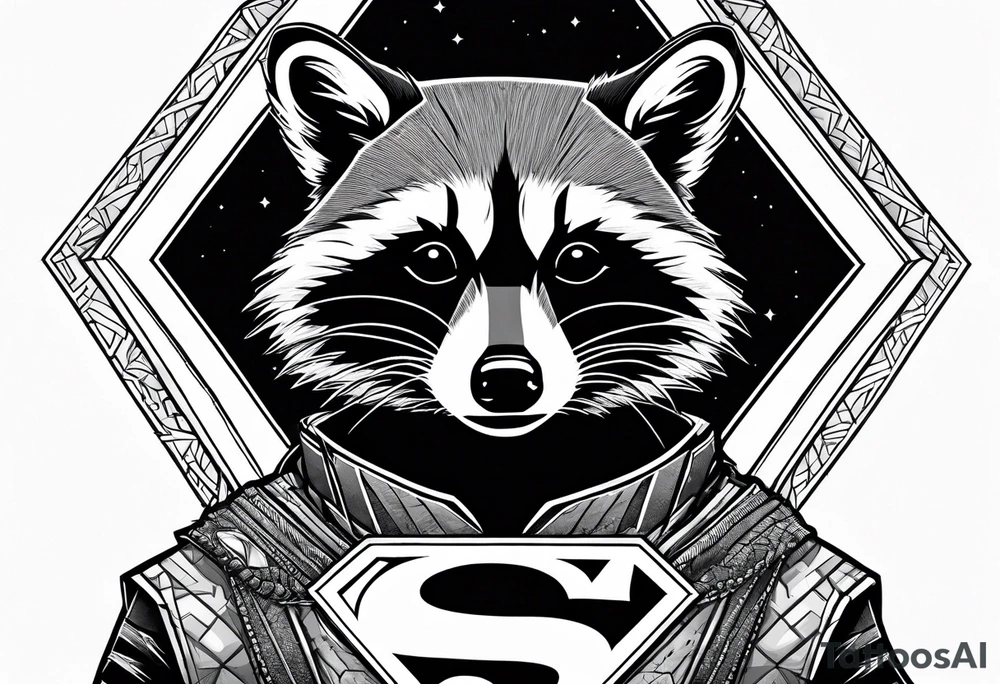 raccoon wearing a Superman t-shirt tattoo idea