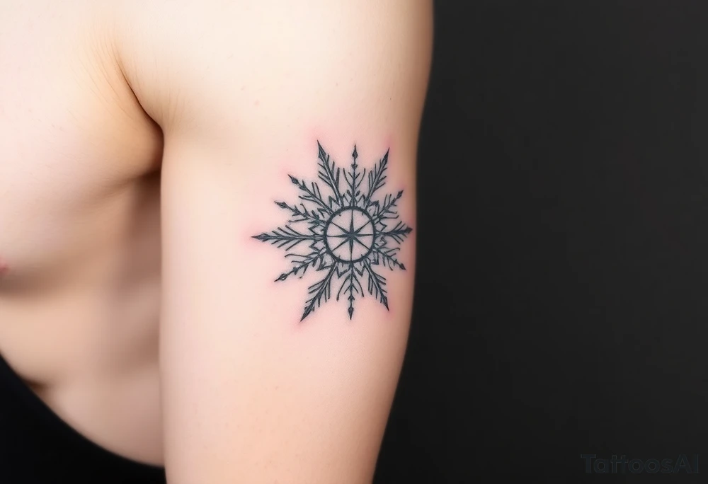 A sun in the form of a snow flake tattoo idea