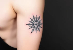 A sun in the form of a snow flake tattoo idea