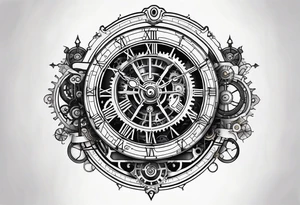 steampunk clock and machine parts tattoo idea