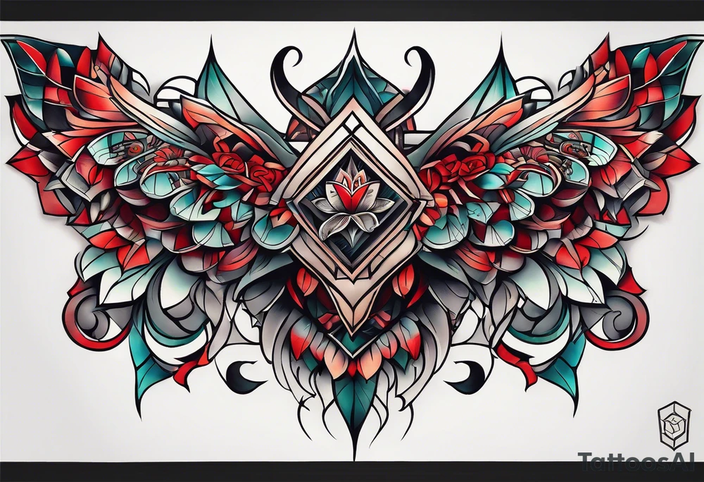 Semi Detailed neo traditional knee tattoo on paper. The tattoo features ...