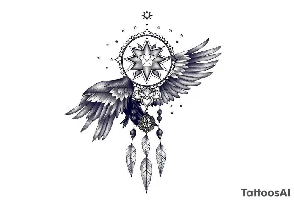 Raven dream catcher milky way moon shooting star tattoo idea