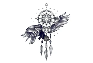 Raven dream catcher milky way moon shooting star tattoo idea
