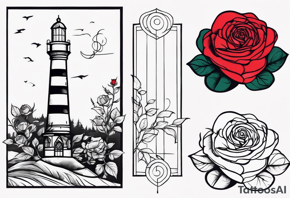 Leuchtturm und Rose schwarz tattoo idea
