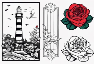 Leuchtturm und Rose schwarz tattoo idea