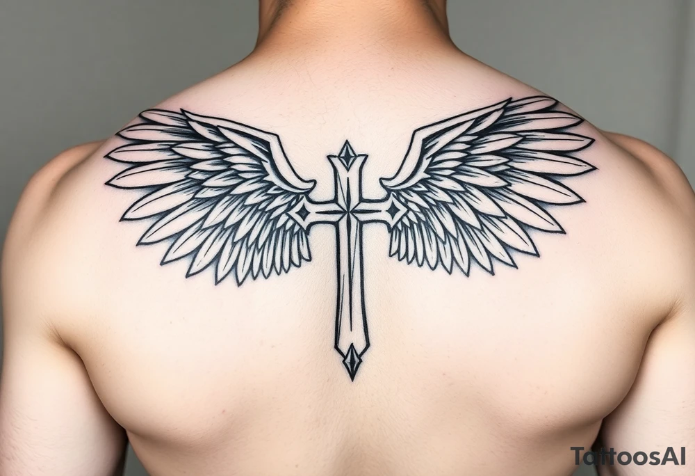 cross angel wings Polynesian tattoo idea