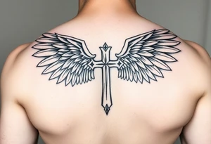 cross angel wings Polynesian tattoo idea