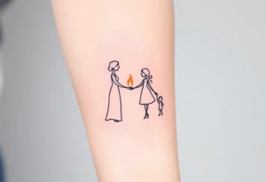 Silhouette of grandmother, mother and daughter passing a flame from oldest to youngest with the flame growing as it goes. tattoo idea