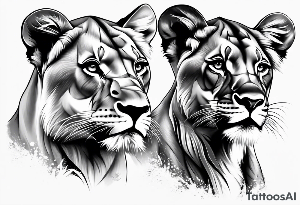 LIONESS TWO CUBS tattoo idea