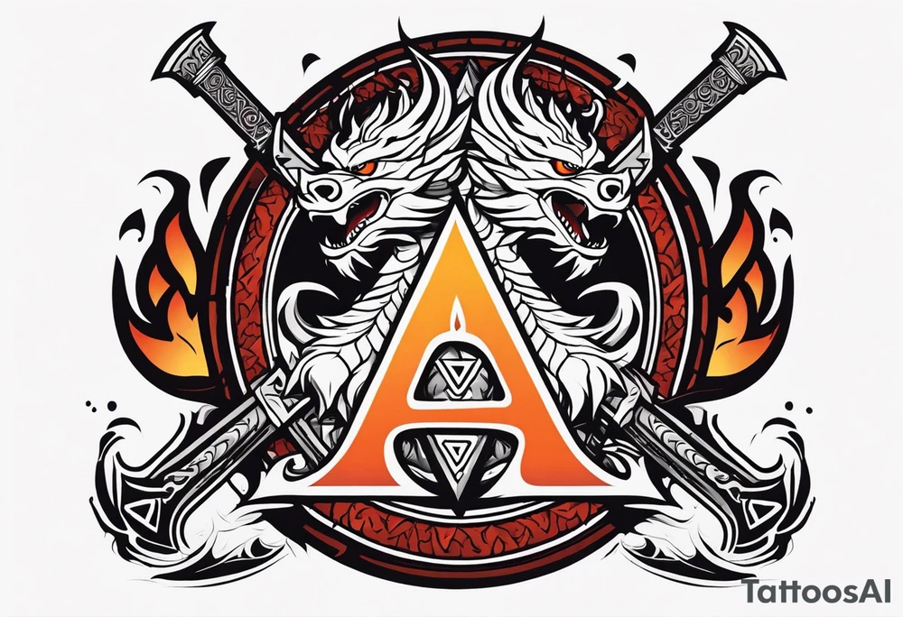 Valhalla sword shield dragon axe Valknut fire tattoo idea