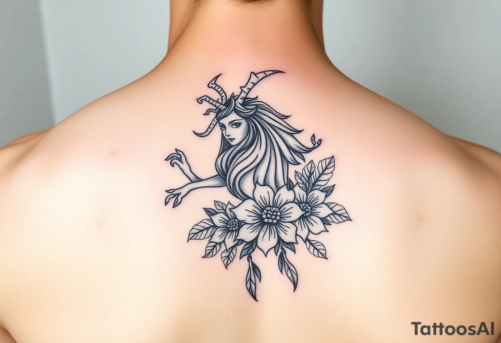 aquarius with floral design colored tattoo idea