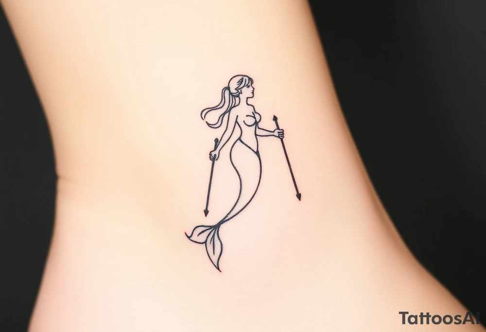 Outline Mermaid with crutches tattoo idea