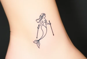 Outline Mermaid with crutches tattoo idea