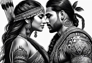 tribal indian couples with bow and arrows tattoo idea