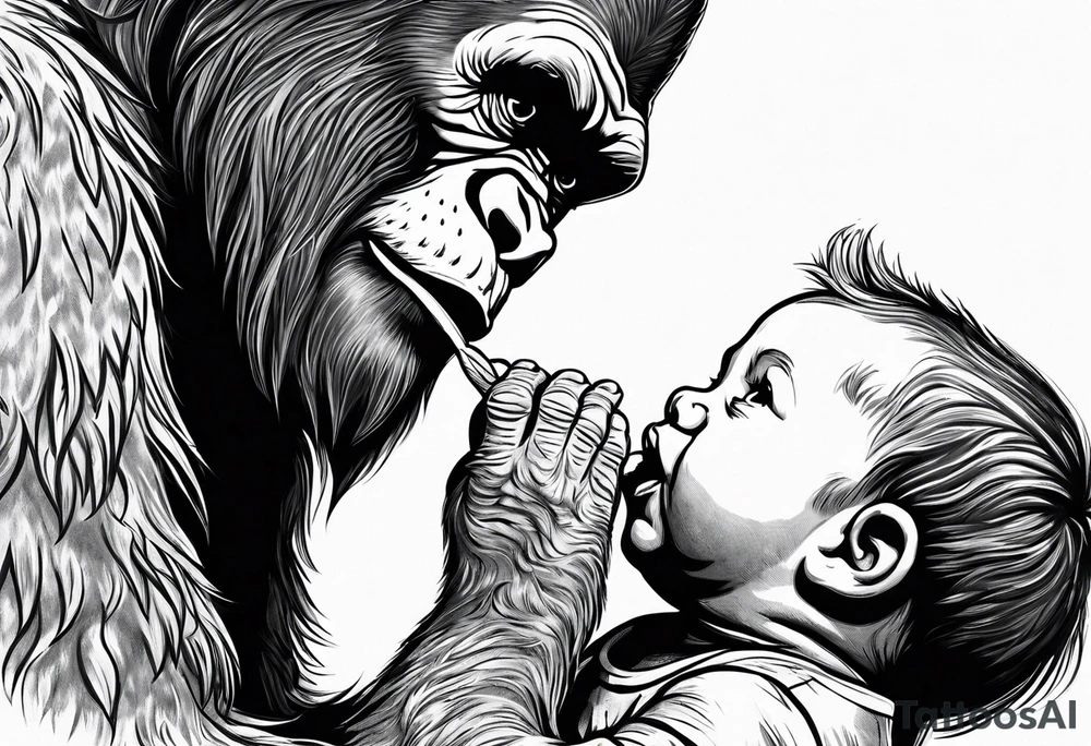 bigfoot feeding a baby bigfoot tattoo idea