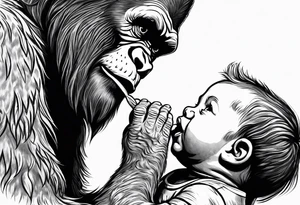 bigfoot feeding a baby bigfoot tattoo idea