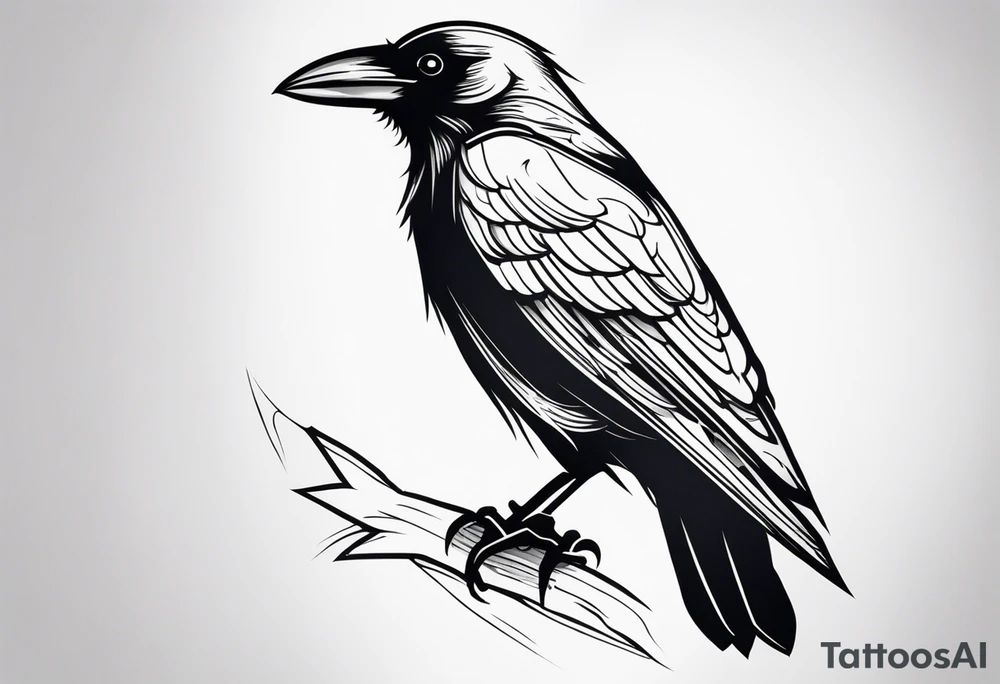 Crow perched on thigh tattoo idea