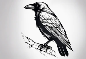 Crow perched on thigh tattoo idea