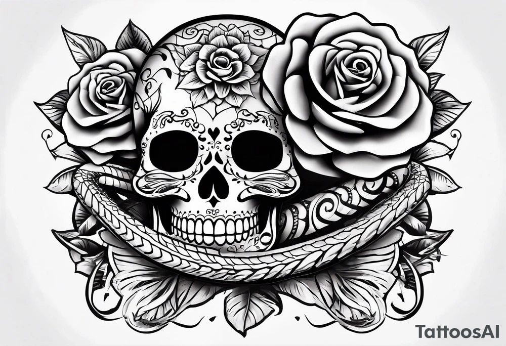 Sugar skull with a rose and a snake tattoo idea