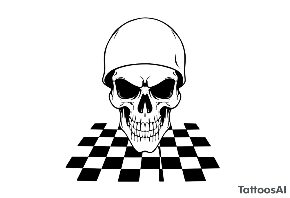 soldier skull with checkered floor tattoo idea