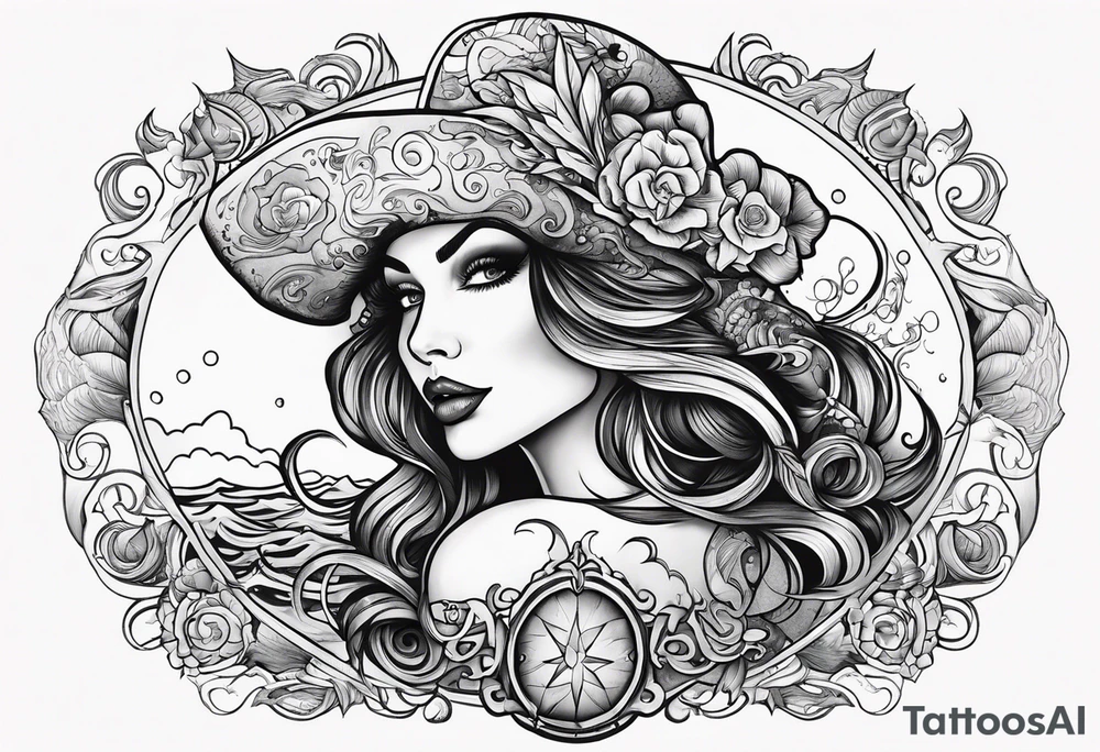 Sea witch pinup style tattoo idea
