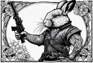 rabbit with gun fighting with dragon tattoo idea