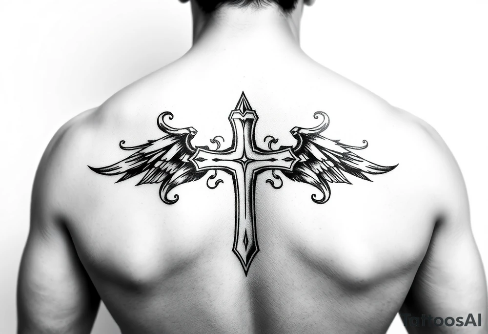 A Christian gangster inspired back tattoo with a cross in the middle tattoo idea