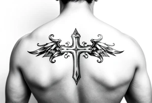 A Christian gangster inspired back tattoo with a cross in the middle tattoo idea