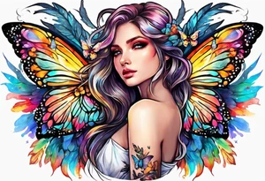 Colorful angel wings and butterfly tattoo idea